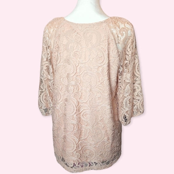 Adrianna Papell Blush Pink Metallic Lace Overlay 3/4 Sleeve Blouse Size Medium - Picture 4 of 6